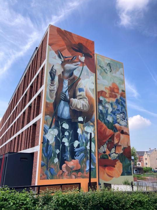 Mother Nature in Halle, a mural on Green Europe inspired by local youth and designed by Alain Welter